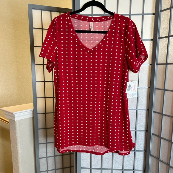 LuLaRoe Tops - NWT LuLaRoe Christy Red and White Polka Dot V-Neck Tee